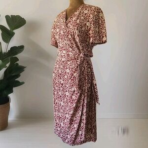 Casual Corner Red and White Wrap Dress